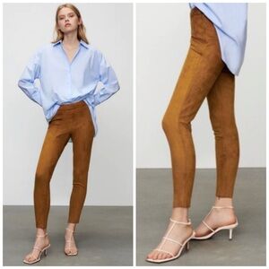 Zara Faux Suede Zip-Hem Pants in Camel Brown